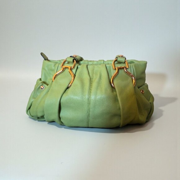 B Makowsky Soft Leather Shoulder Bag Green Chunky Gold Hardware NWT - Picture 1 of 16